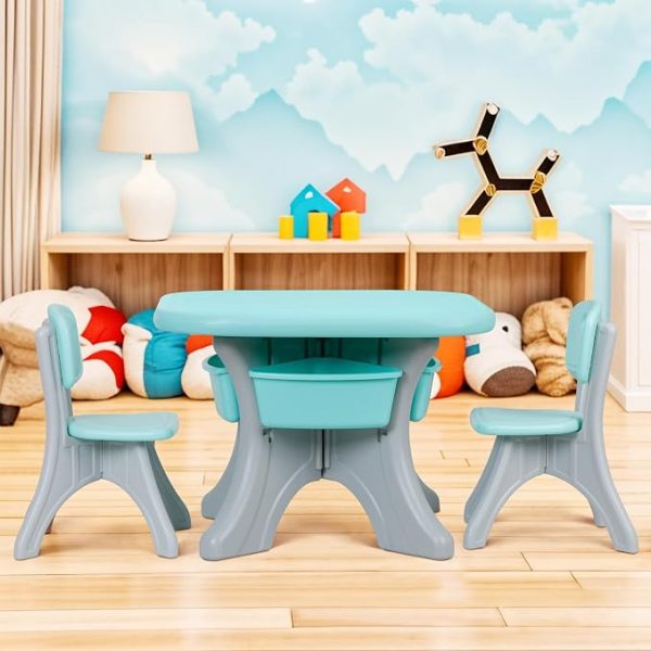 Kids Activity Table and Chair Set with Toy Storage Bins