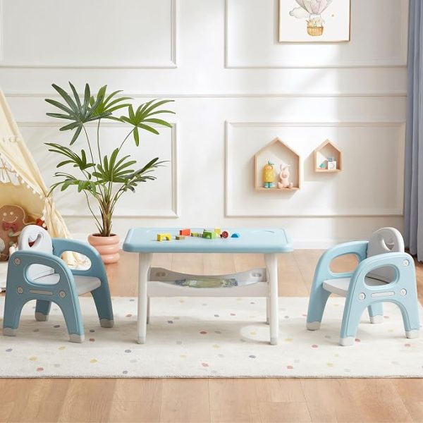 Kids Activity Table and 2 Chairs Set with Built In Storage