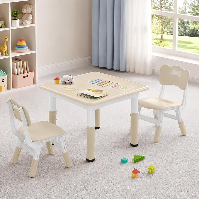 Height Adjustable Kids Activity Table and 2 Chairs Set